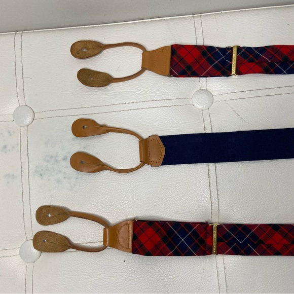 Pendleton Red Plaid Wool Button On Suspenders - Picture 7 of 11